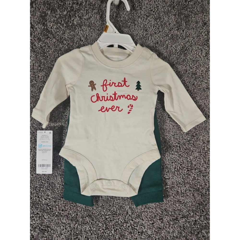 Babys Newborn 2 Pc Carters First Christmas Ever Outfit. NWT